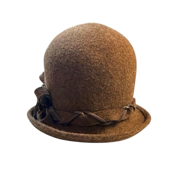 Vintage Italian Brown Wool Cloche Hat Floral Rosette Felt Womens S M EU56 main image 5